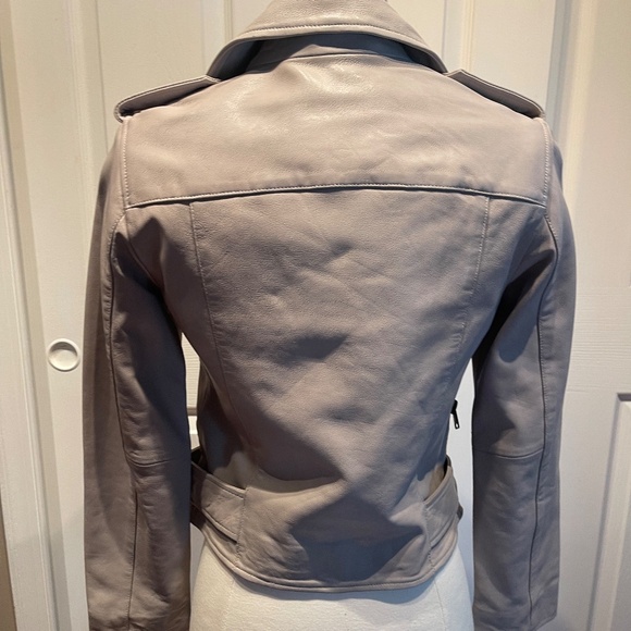 Allsaints Balfern Belted Zip Front Leather Biker Jacket sz 4, light gray - Picture 2 of 6